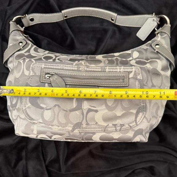 Coach Penelope Optic Signature Shoulder Hobo Bag Silver Gray Lurex Canvas #15054 - Picture 13 of 15